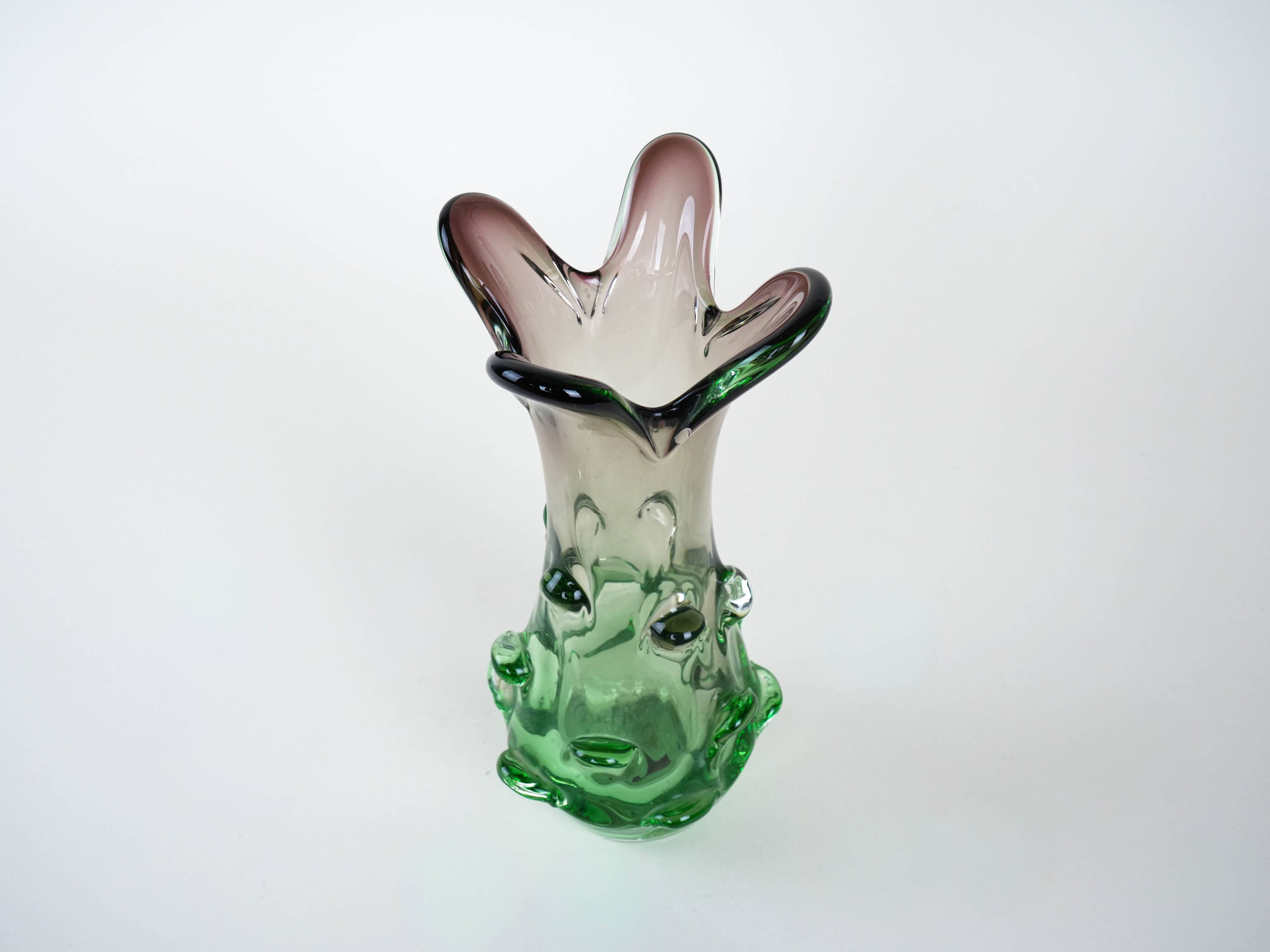Green vase, Murano glass, 1960s, made in Italy