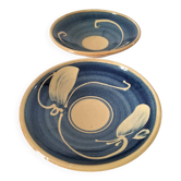 Duo de coupelles artisanales signées Le Fer Rouge  décor bleu et beige