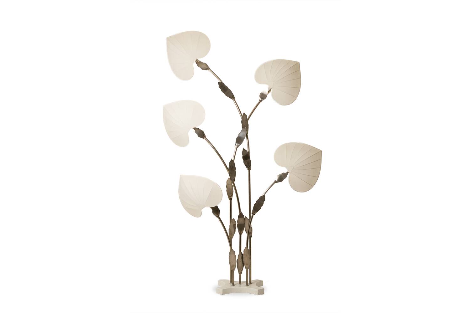 Antonio Pavia. Large lamp in silvered brass and silk. 1970s.