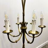 Vintage brass rope & tassel chandelier with 6 lights, France, 1950s