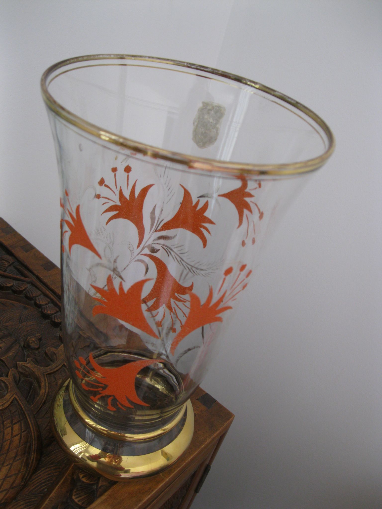 Antique crystal and orange granite vase