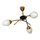 Chandelier 3 fires modernist metal and brass, 3 opalines 60s french design ceiling lamp suspension