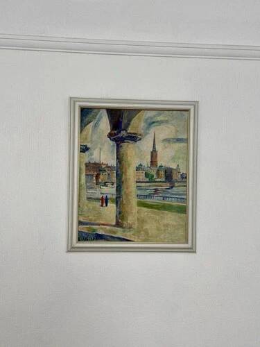 Swedish Oil on Panel “Stockholm Motif” by Emil Hellbom, Vintage & Framed 56×48cm
