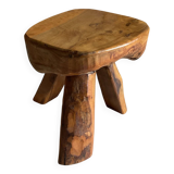 Brutalist tripod stool in Olivier wood, design 50/60