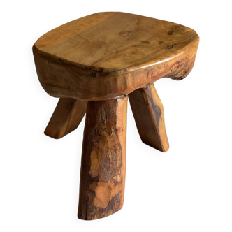 Brutalist tripod stool in Olivier wood, design 50/60
