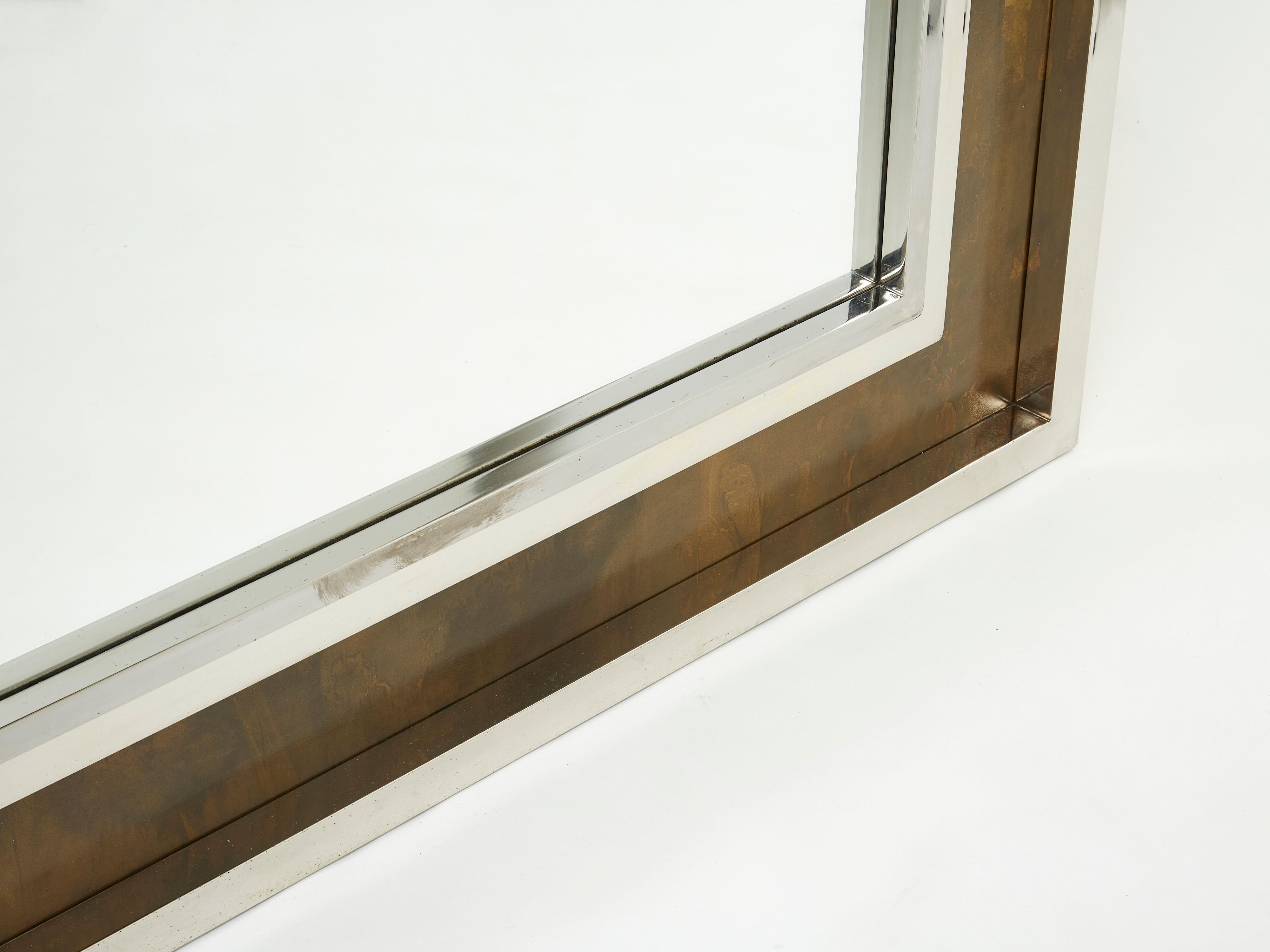 Large Mirror Chrome Copper Metal Industrial by Belgo Chrome 1970 130x130cm