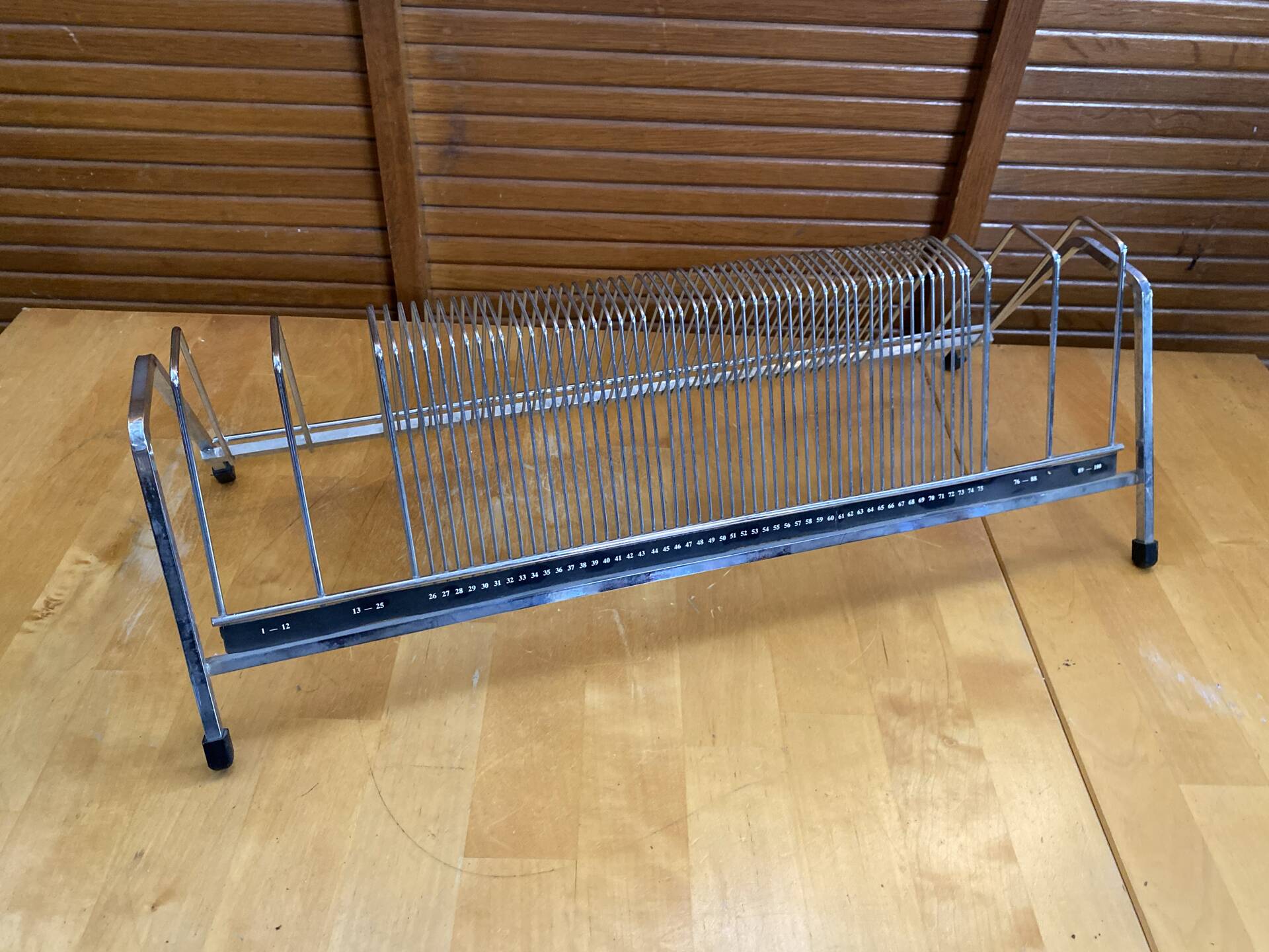 Vintage 1970s Chrome Metal Vinyl Record Holder with 100 Slots