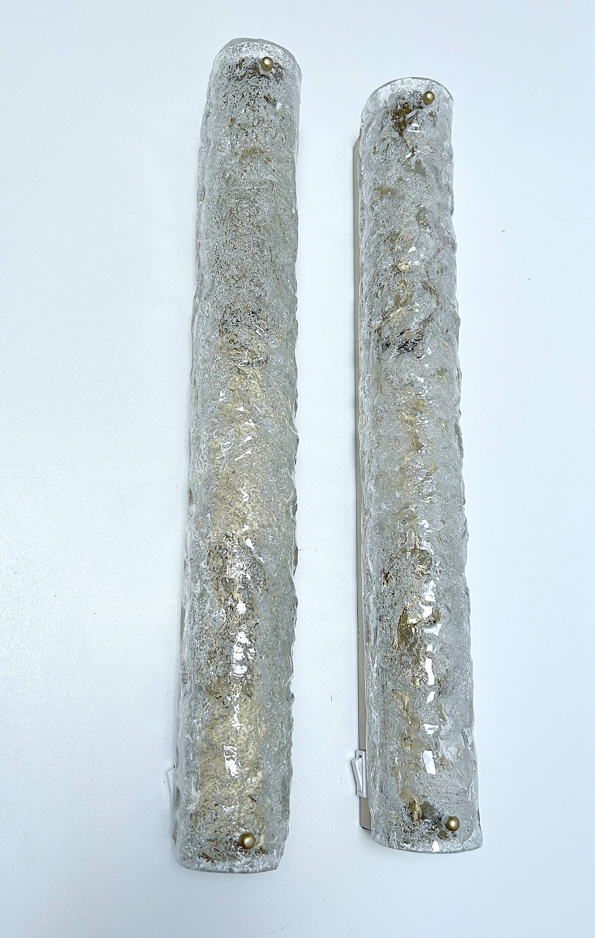 Pair of large vintage brutalist wall lights, murano glass
