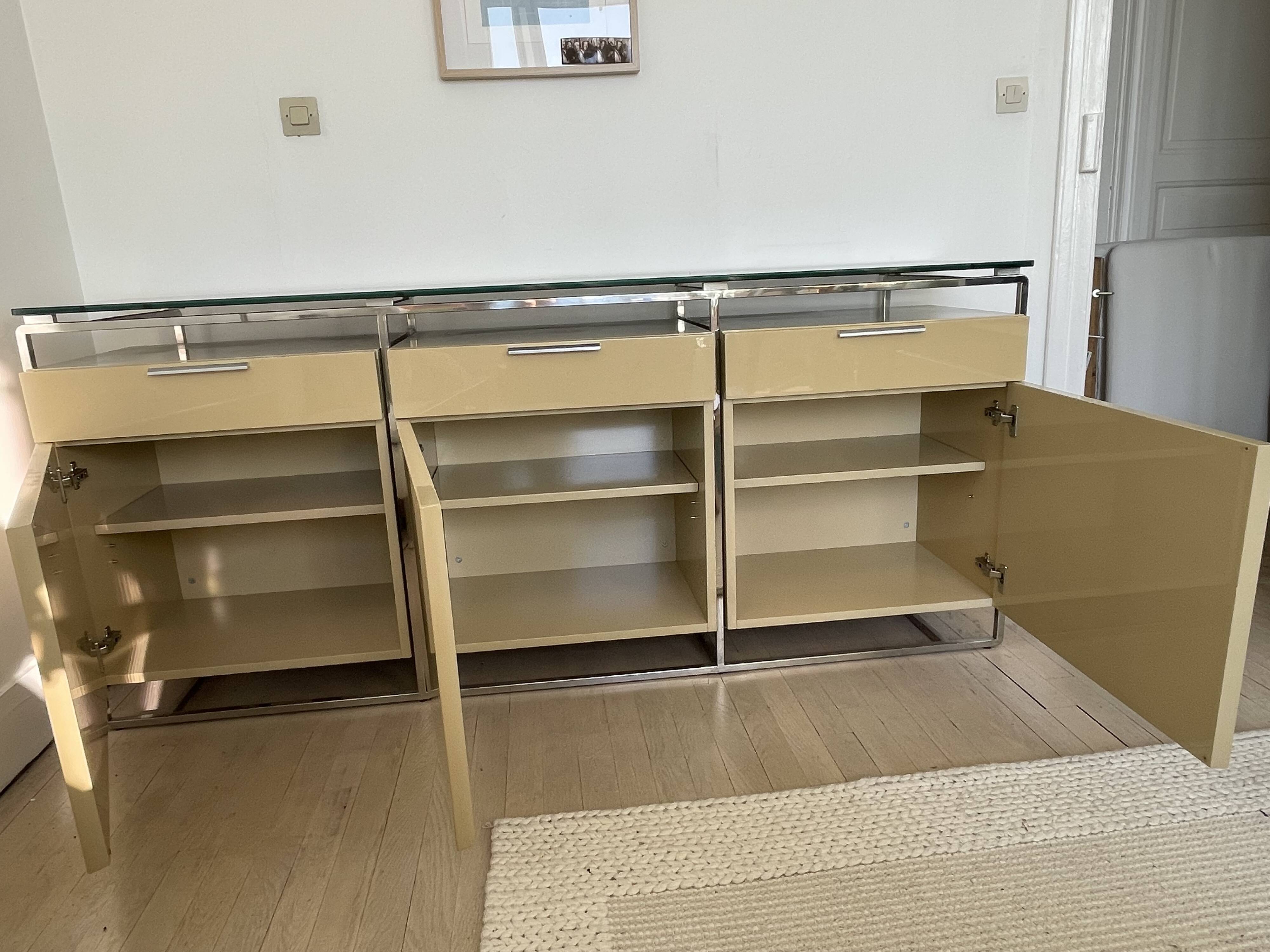 Modular enfilade design — champagne lacquer & chrome steel — 1980s-90s