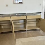 Modular enfilade design — champagne lacquer & chrome steel — 1980s-90s