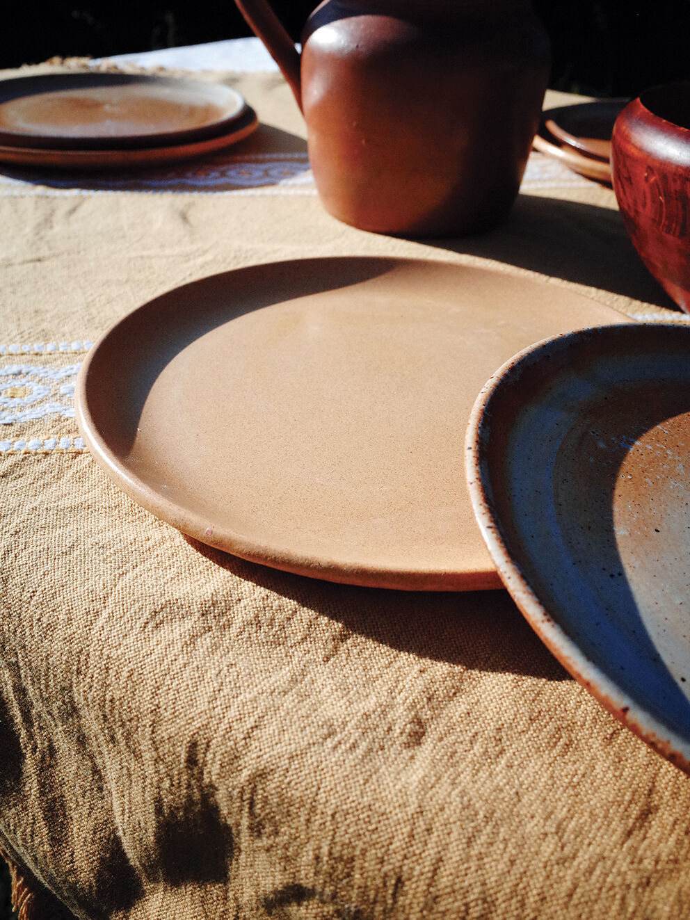 Set of 4 plates in sandstone Sarreguemines pink beige