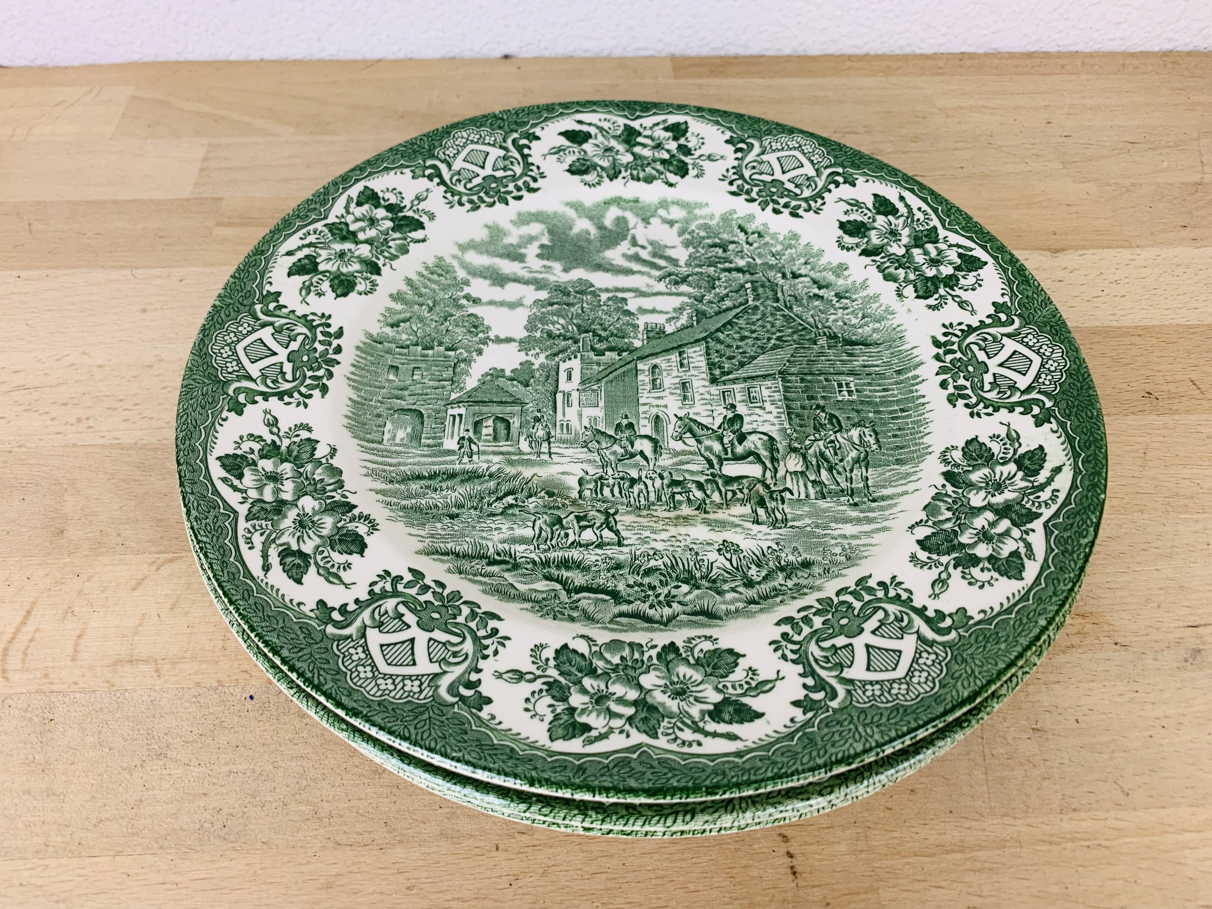 4 plates Green English Iron Earth Staffordshire England ironstone