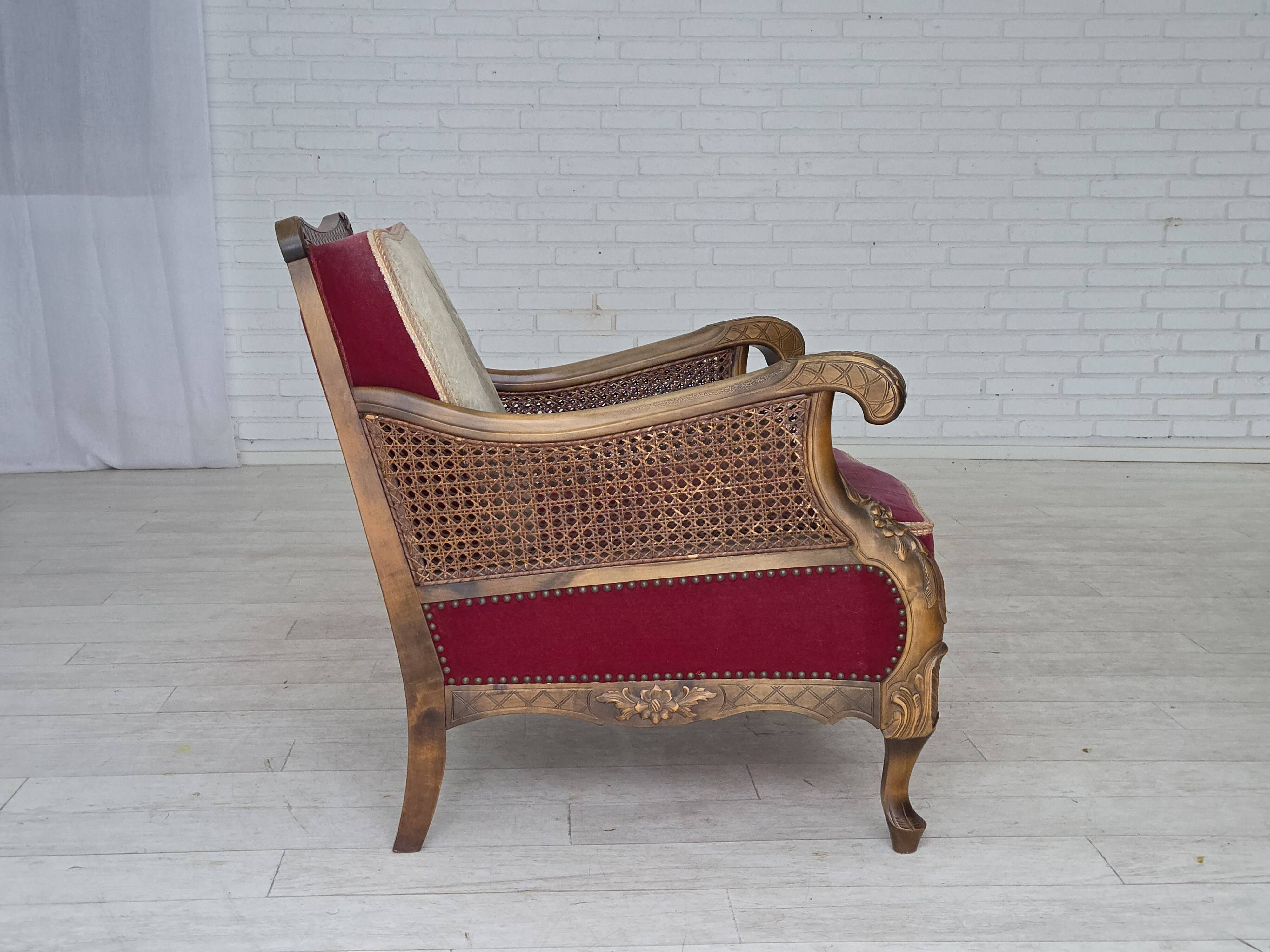 1930s, Danish armchair, furniture velour, ash wood.