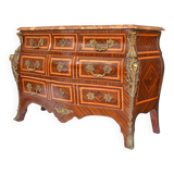 Tomb-shaped commode in Louis XV style with decoration featuring Spanish figures.