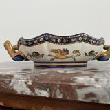 Antique, flat, bowler cup, centerpiece, Gien earthenware, nineteenth century, Renaissance décor