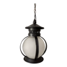 Suspension globe en verre opaque et fer forgé noir