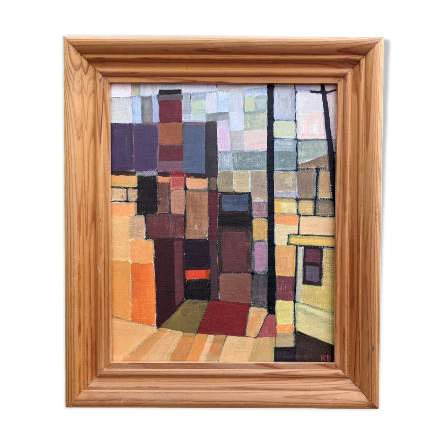 Mid-Century Modern "Cubist View" Vintage Cubist Oil Painting, Framed