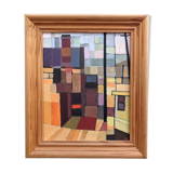 Mid-Century Modern "Cubist View" Vintage Cubist Oil Painting, Framed