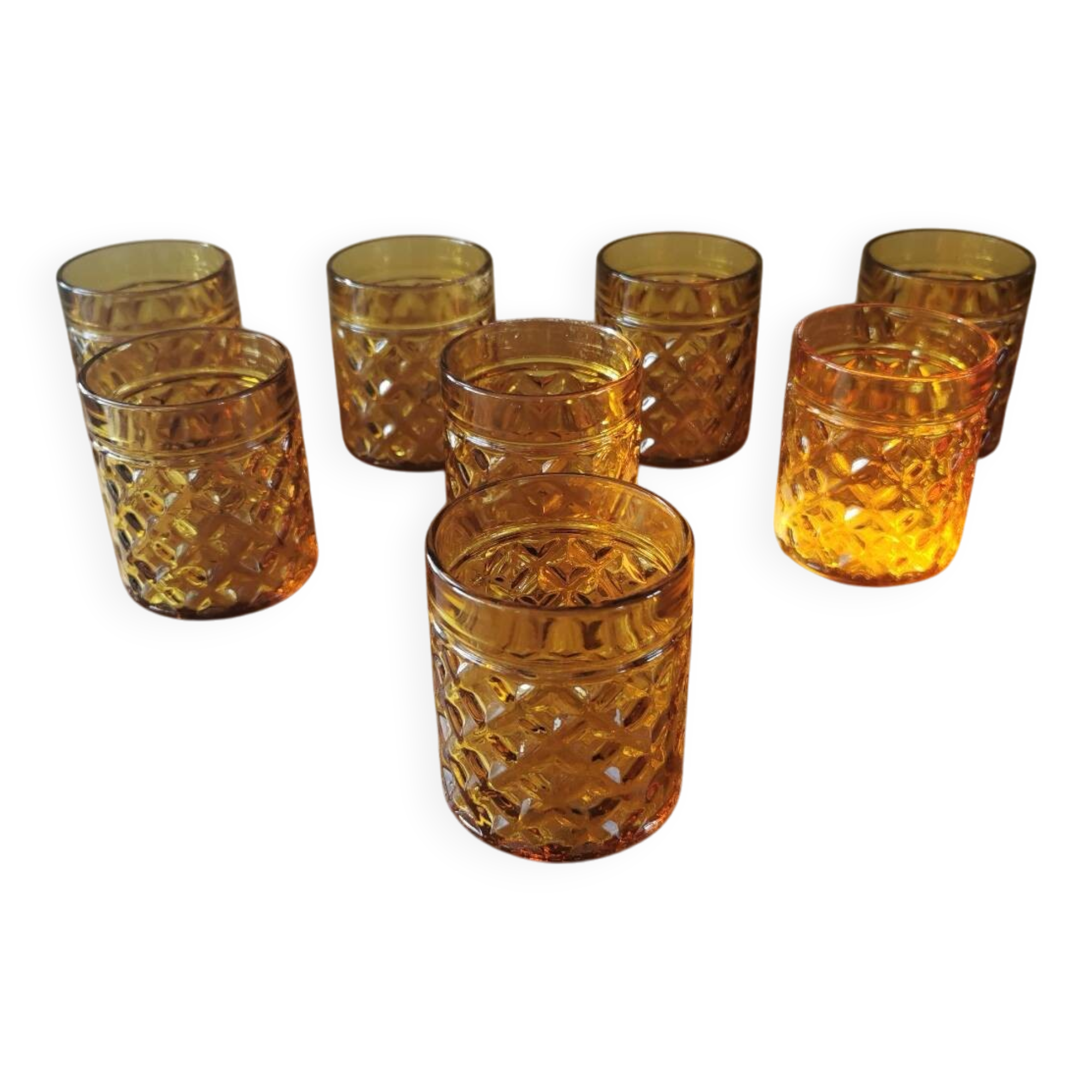Set of 8 vintage whiskey glasses yellow glass
