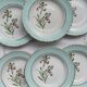 6 vintage white and green porcelain soup plates Iris Moulin des Loups "Sargosse" 1950s