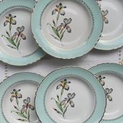6 vintage white and green porcelain soup plates Iris Moulin des Loups "Sargosse" 1950s