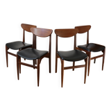 4 Scandinavian chairs in solid wood and black imitation leather