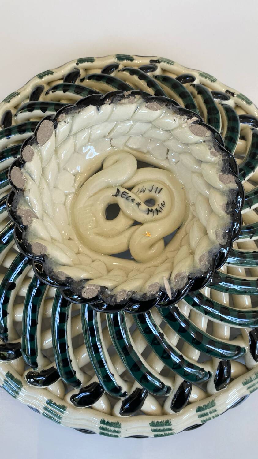 Large woven and twisted ceramic basket, Fase, Vallauris