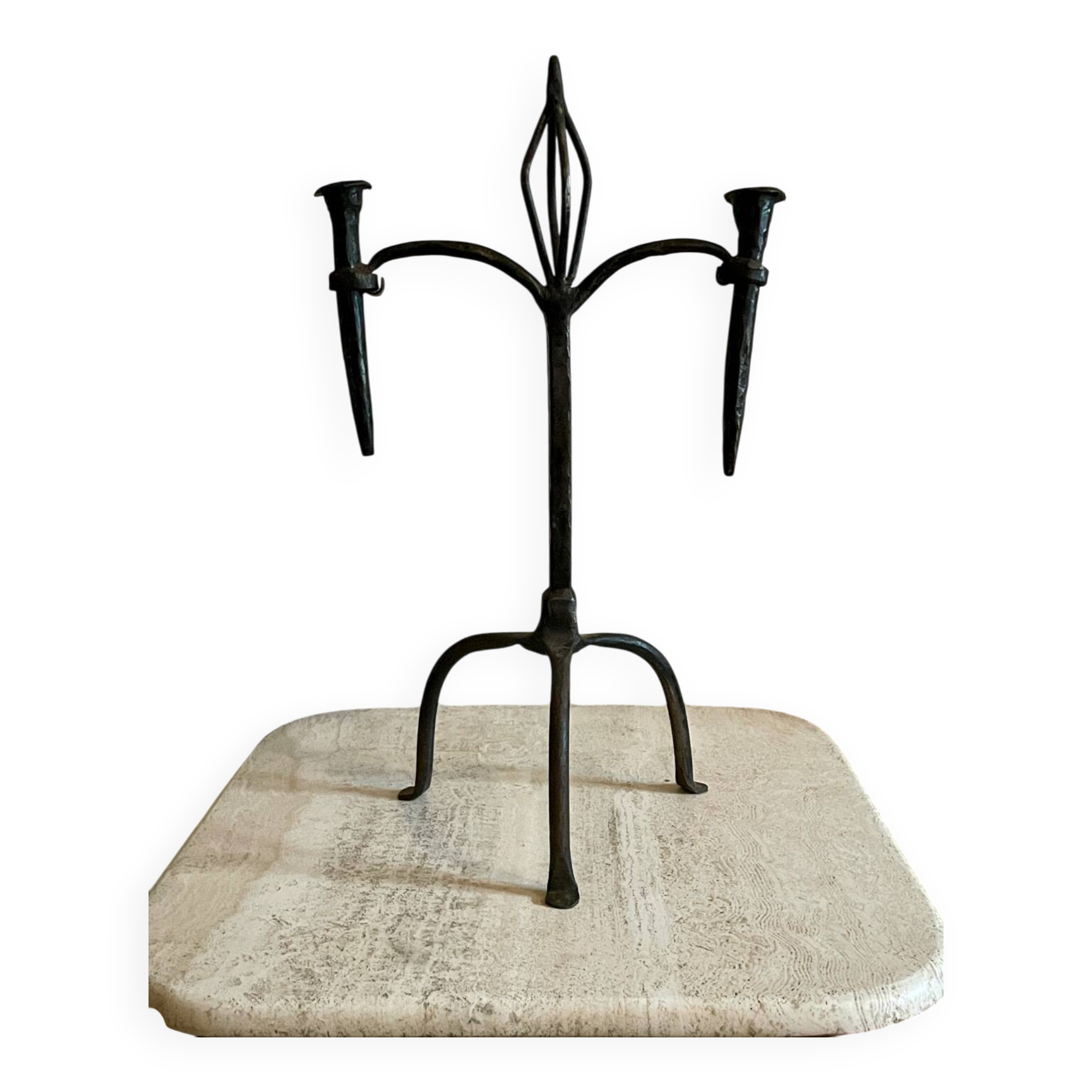 Brutalist candlestick in struck steel 1980
