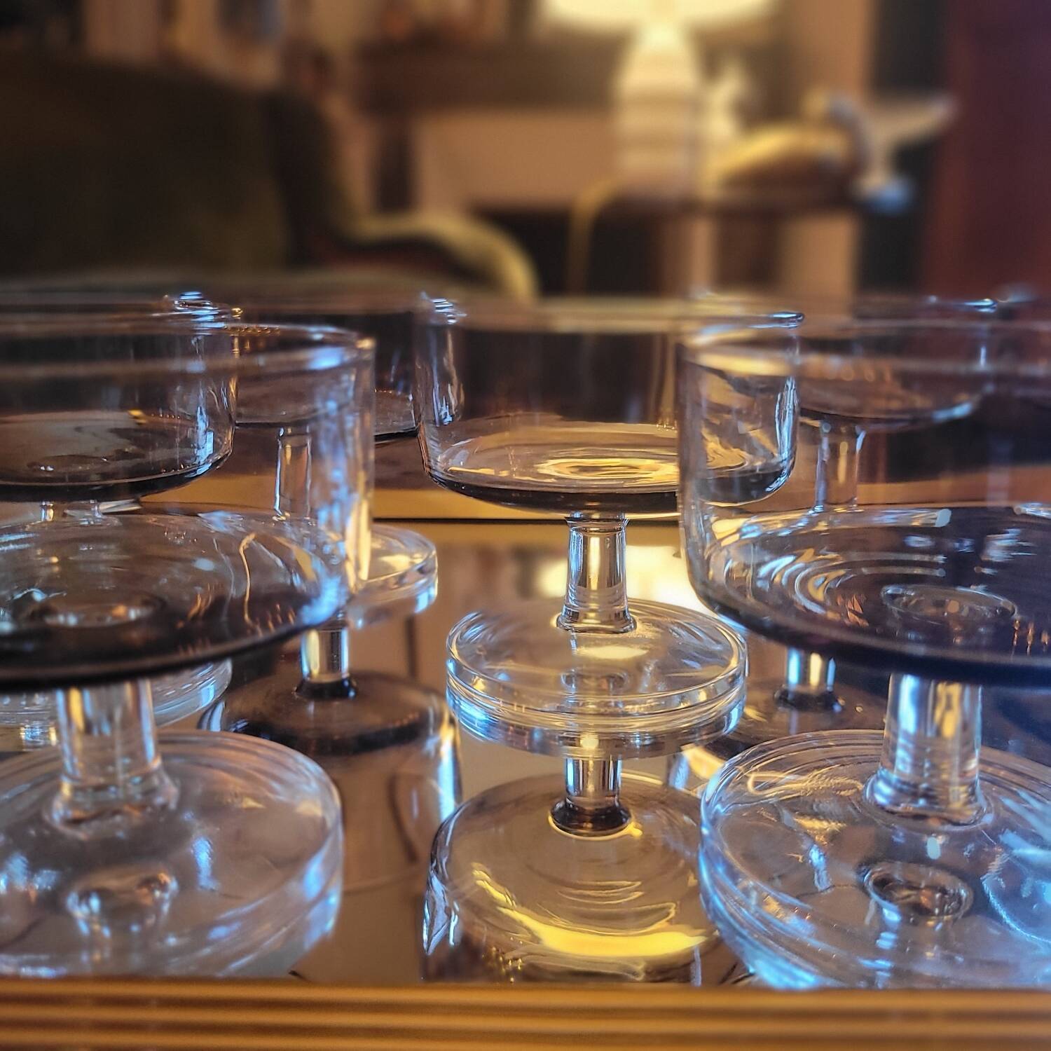 Set of 8 smoked and clear glass cups from the 70s, 80s.