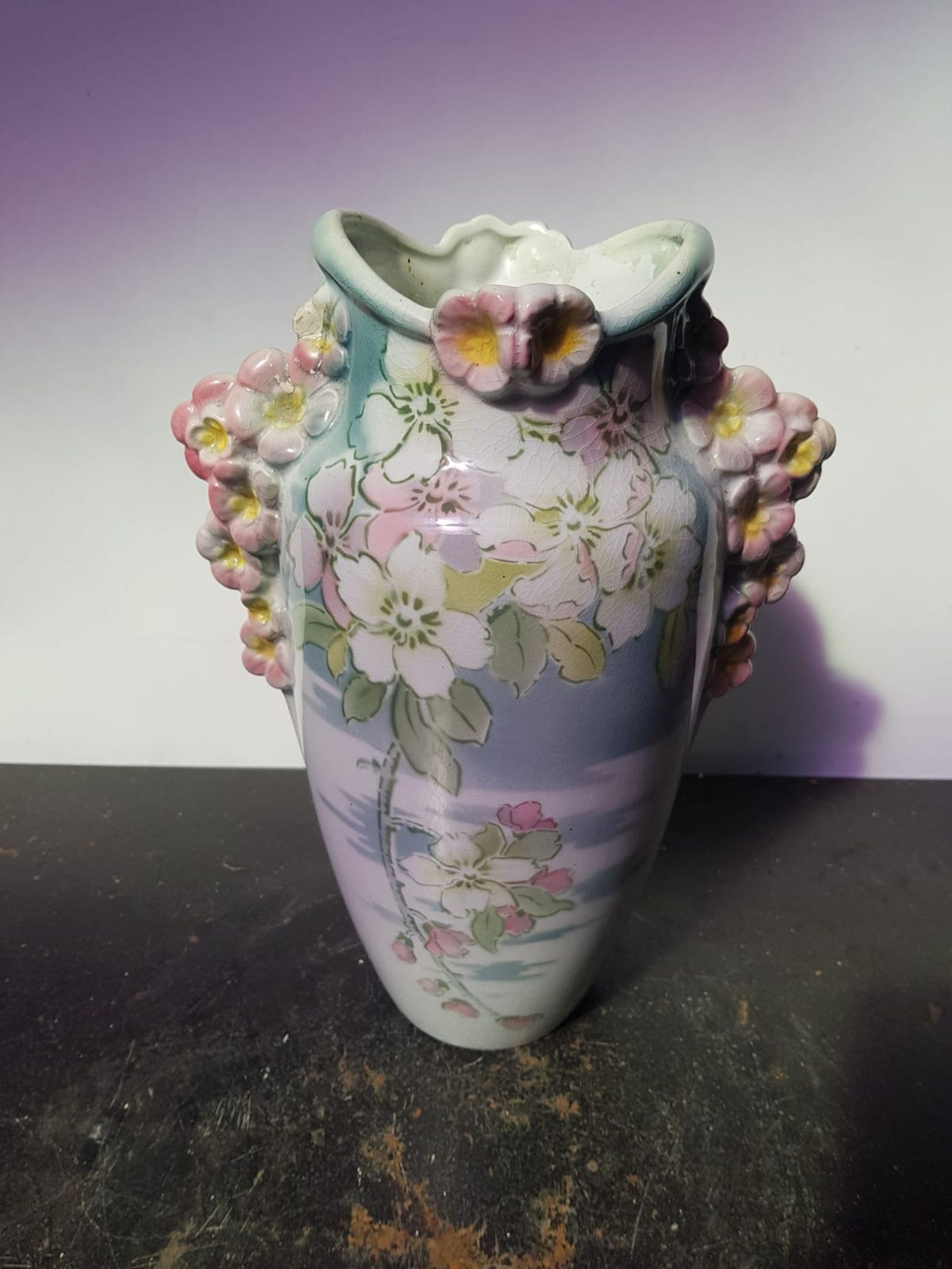 Vase K&G Luneville céramique décor fleurs vintage