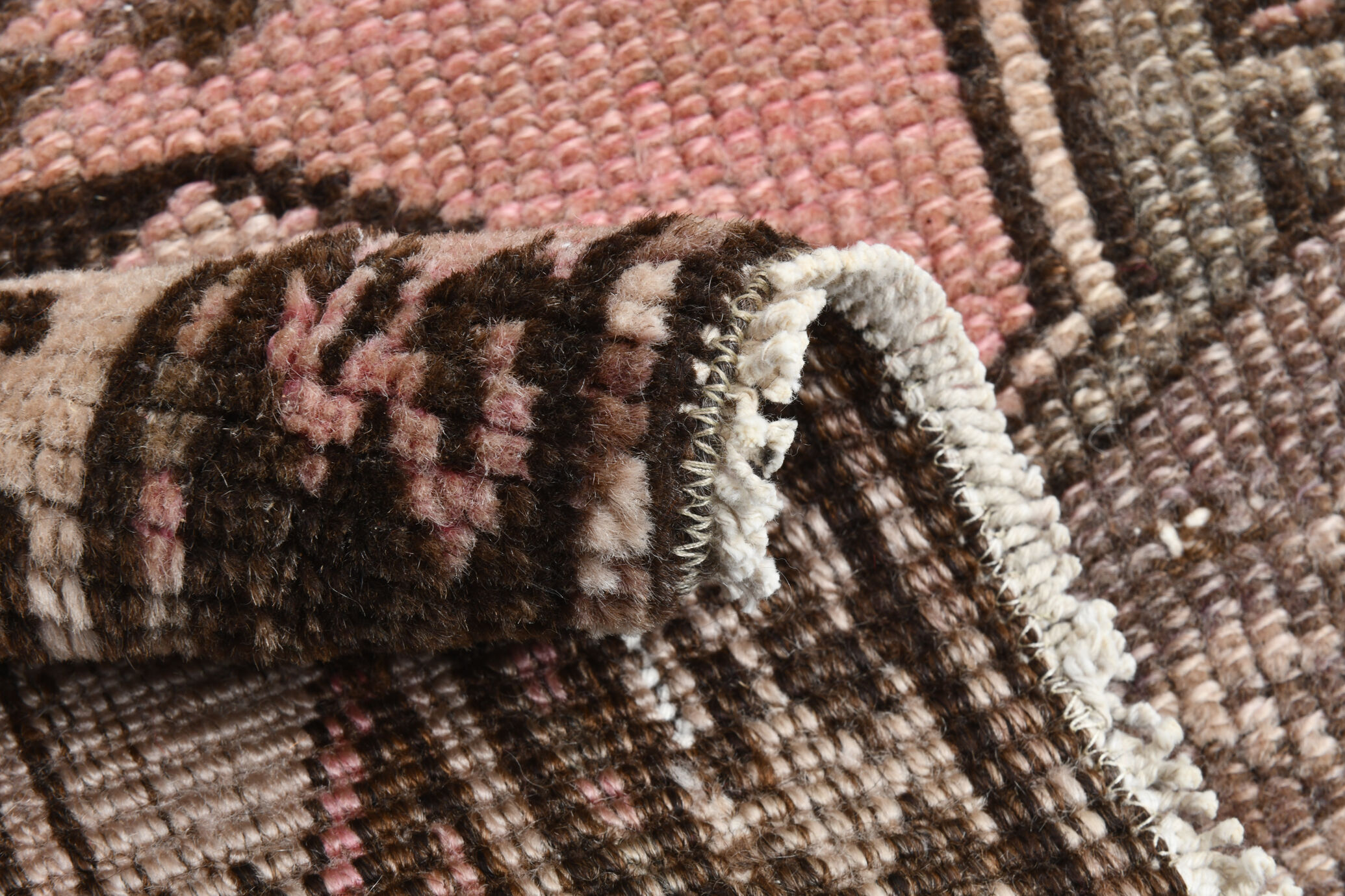 2x3 Brown & Pink Small Size Vintage Rug 52x80Cm