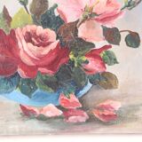 Painting bouquet of flowers, still life, signed Louis Andrey, oil on canvas, mid-twentieth