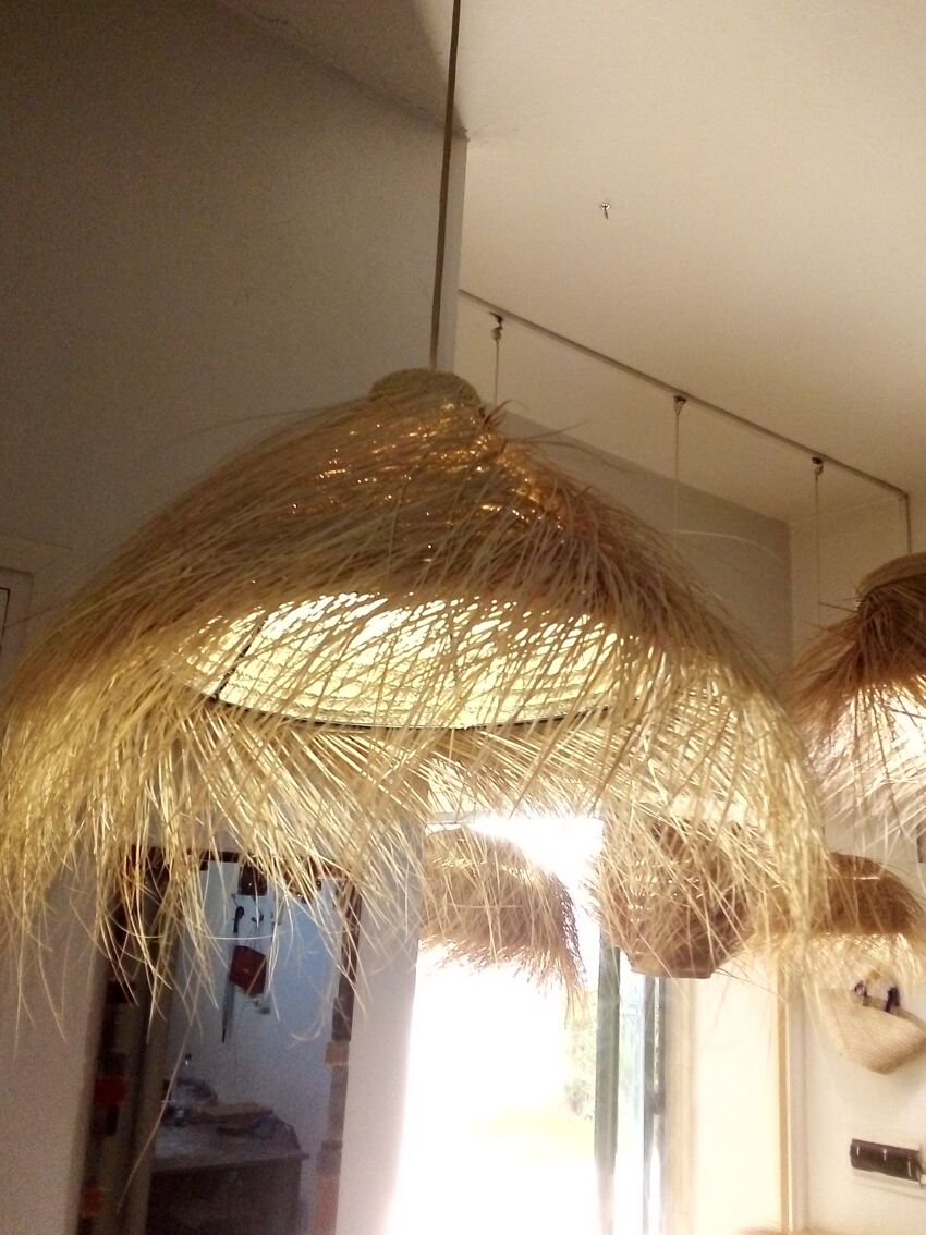 Suspension en paille de palmier lustre bohème lampe Suspendue en Osier  fibre végétale