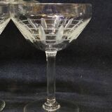 5 Antique Art Deco Palmette Cut Crystal Champagne Glasses