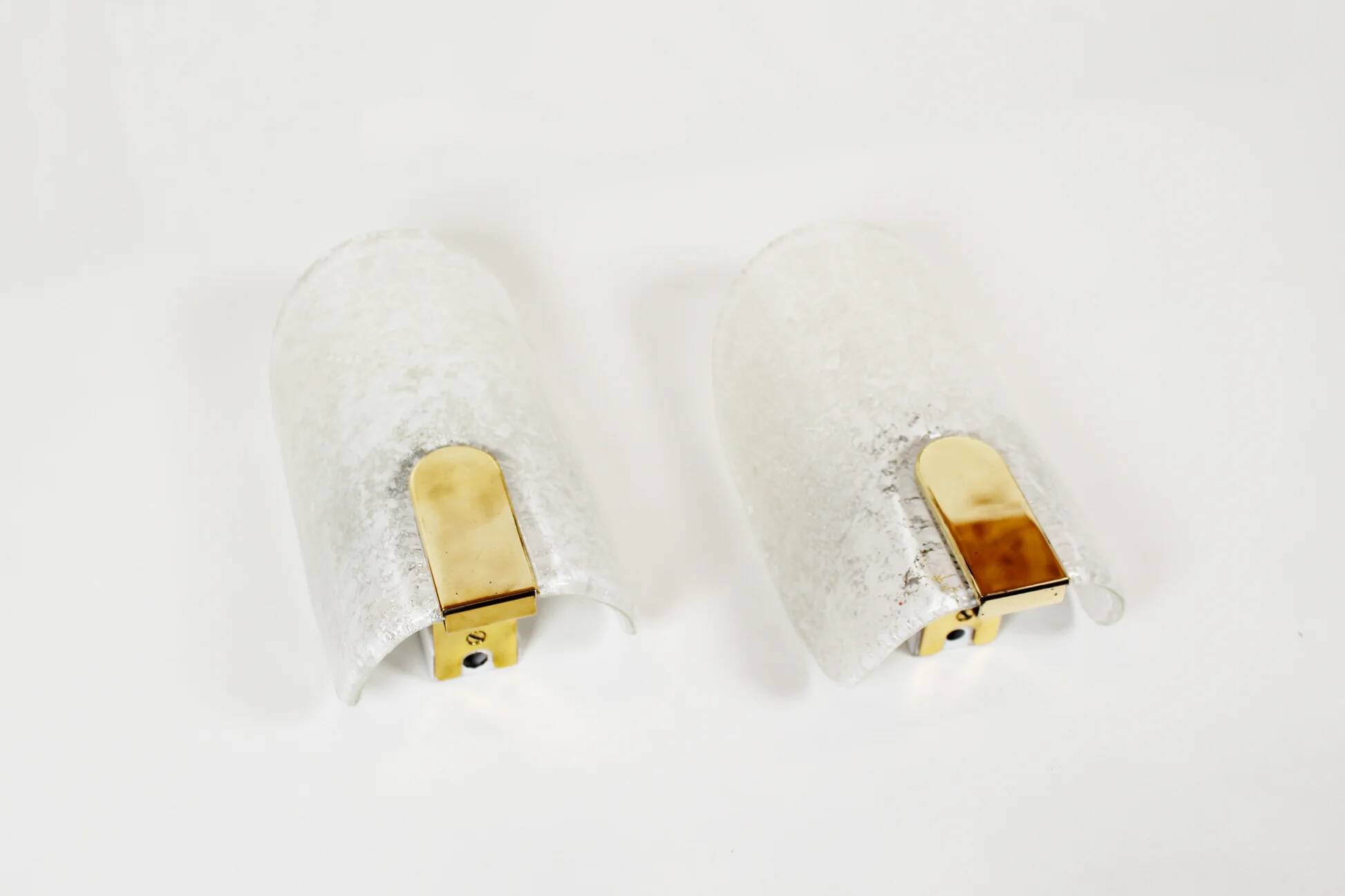 Large pair of wall lamps in brass & glass by Hillebrand