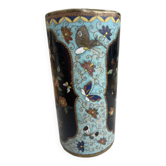 Small enameled bronze vase pot, 19th century