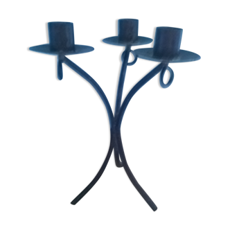 Wrought iron candlestick, black with gold-colored highlights, 3 branches