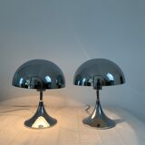 Pair of space age chrome mushroom lamps