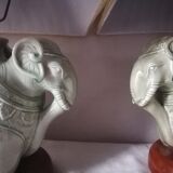 Duo of elephant lamps in cermal