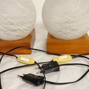 Pair of wooden and glass table lamps. Italy, 1970s.