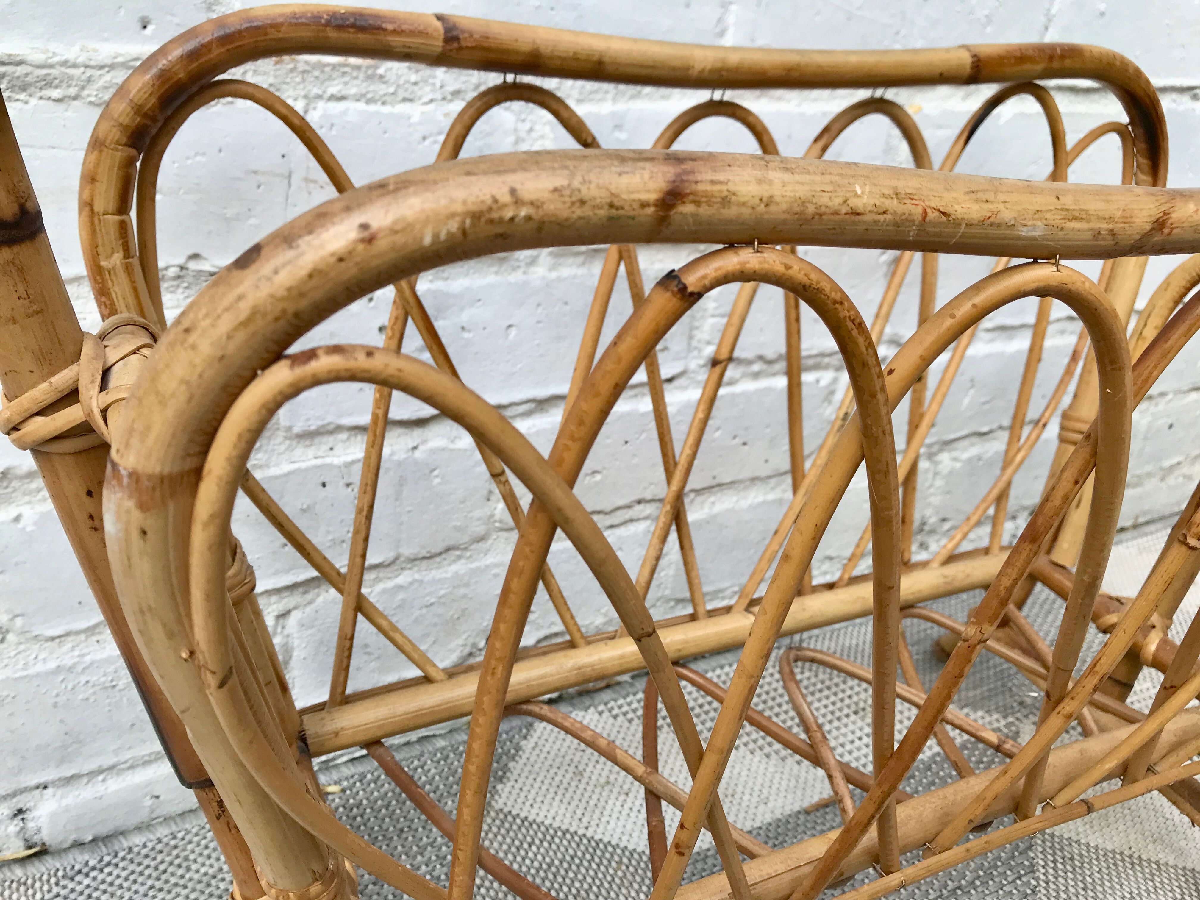 Vintage retro wicker magazine rack