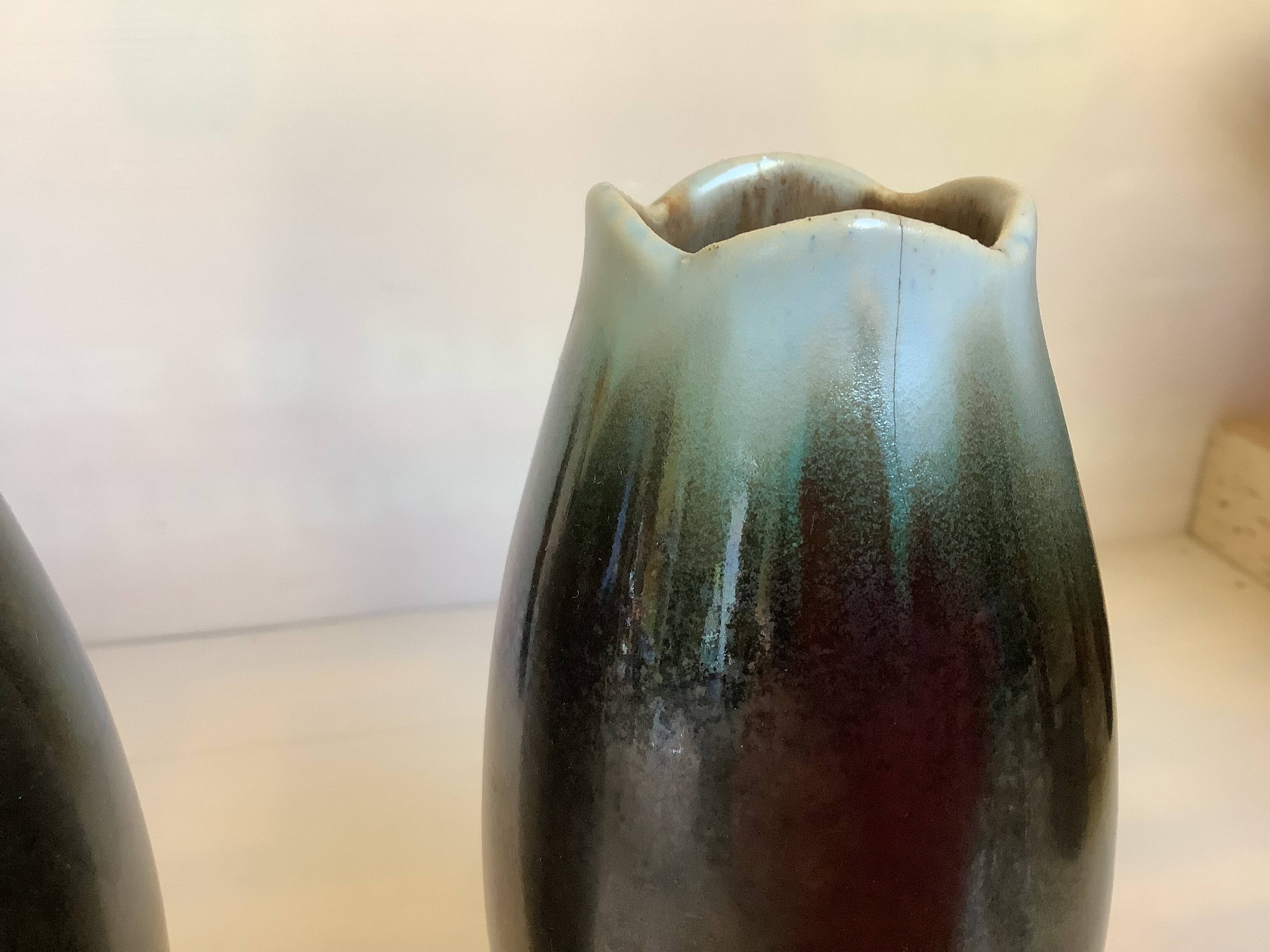 Pair of flamed ceramic vases Thulin Made in Belgium