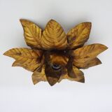 Wall light, ceiling light sun foliage in gold metal, vintage ceiling light. Italy 70s