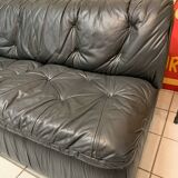 Vintage Black Leather Sofa Design Circa 1980