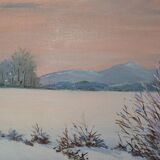 Rateau " Paysage enneigé " peinture HST encadrée