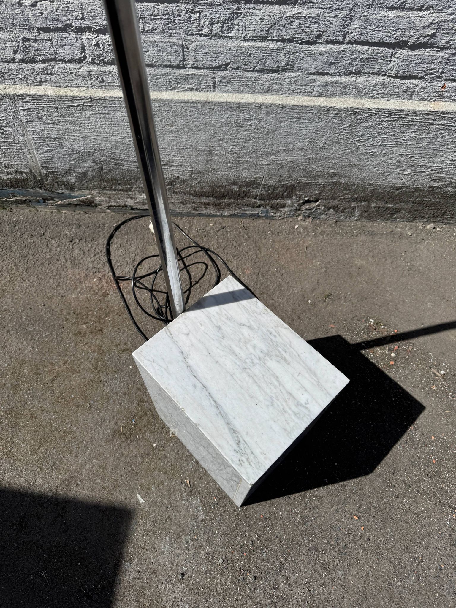 Oversized White Marble & Chrome Arc Floor Lamp — 1970s Italian Aluminum Dome