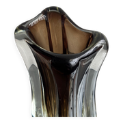 Vintage Murano-Style Art Glass Sommerso Handkerchief Vase, Amber & Clear