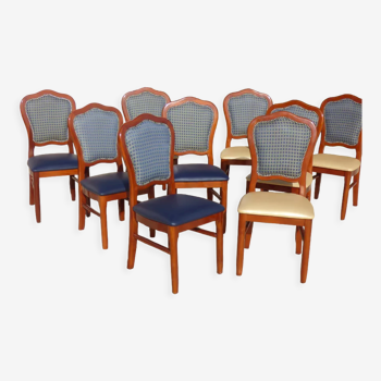 9 chaises hautes de style en bois massif merisier panachées