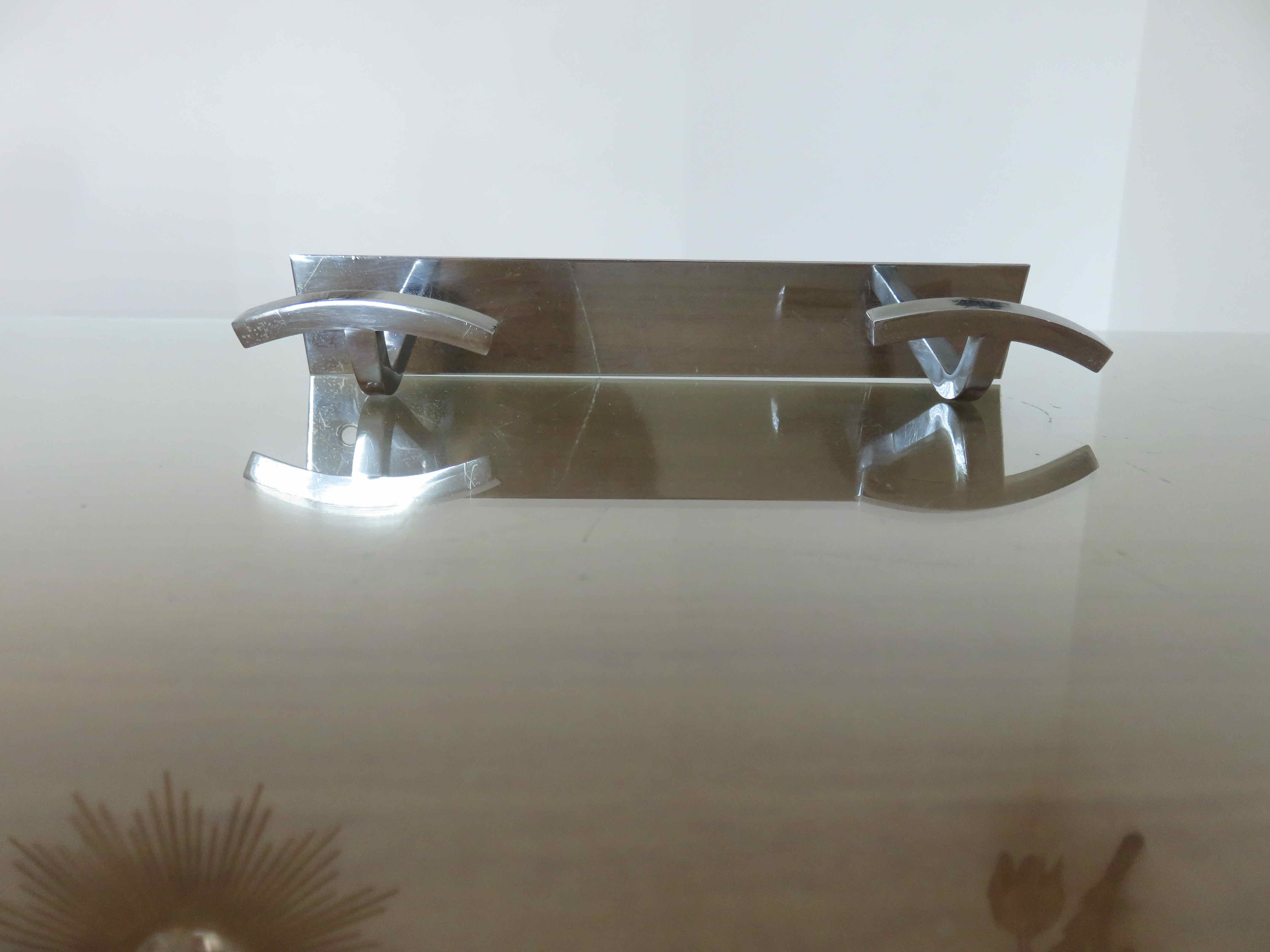 Coat rack in chrome brass 2 hooks 70s