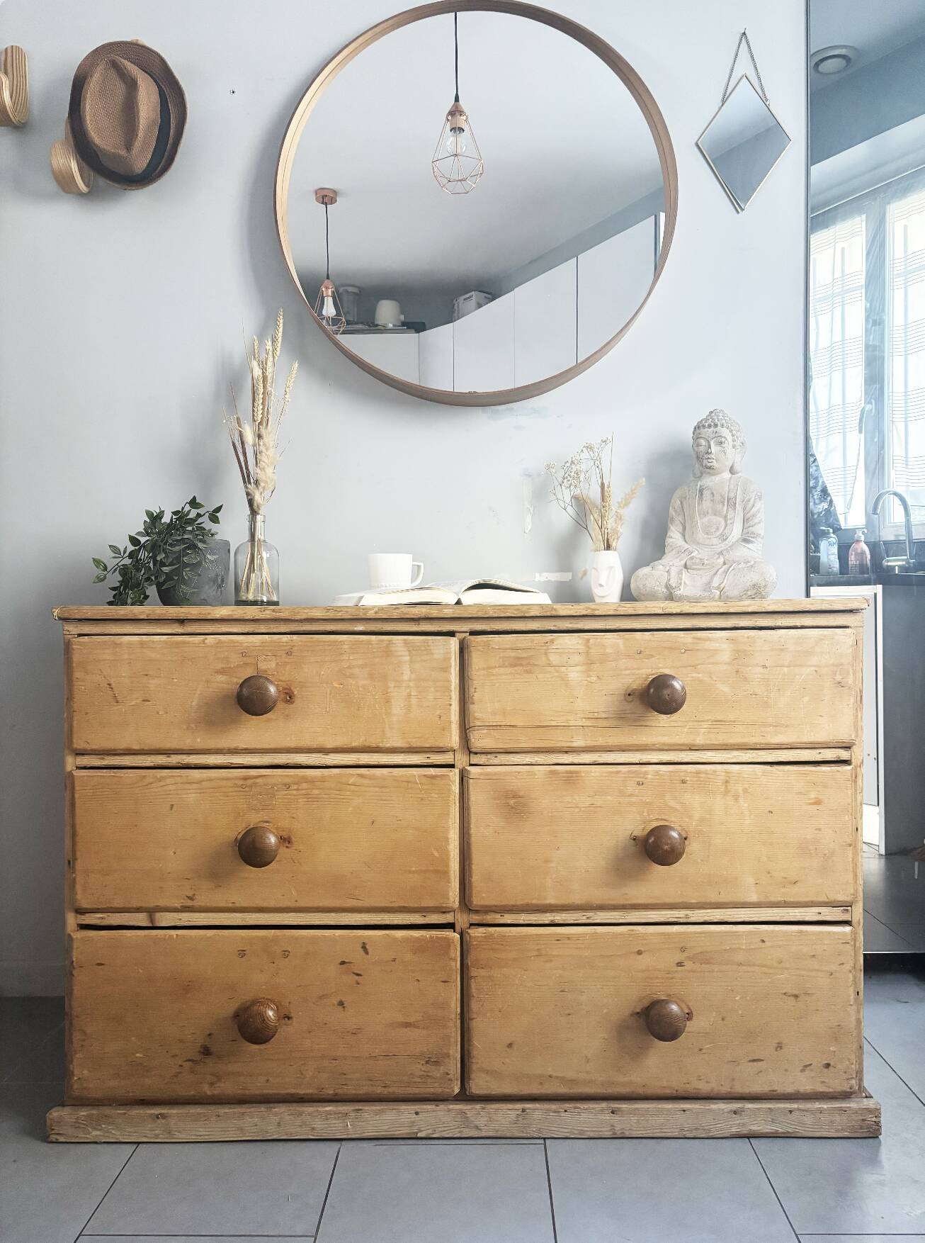 Vintage solid pine English trade counter furniture